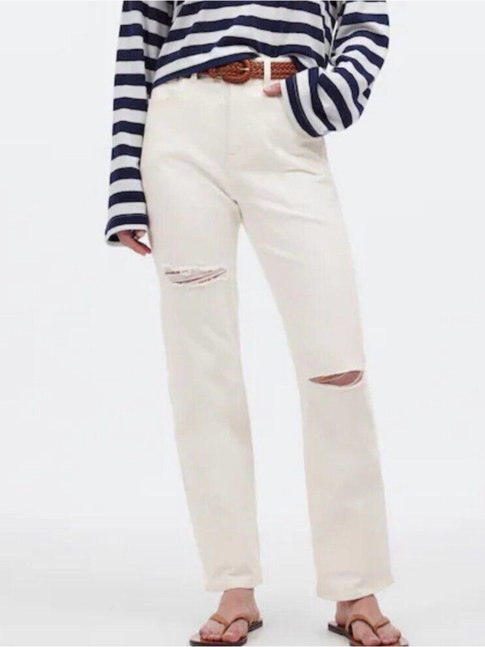 Madewell white 90’s Straight-Leg Jeans with Knee Distressing 26